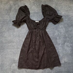 Reformation Black Puff-Sleeve Linen Mini Dress